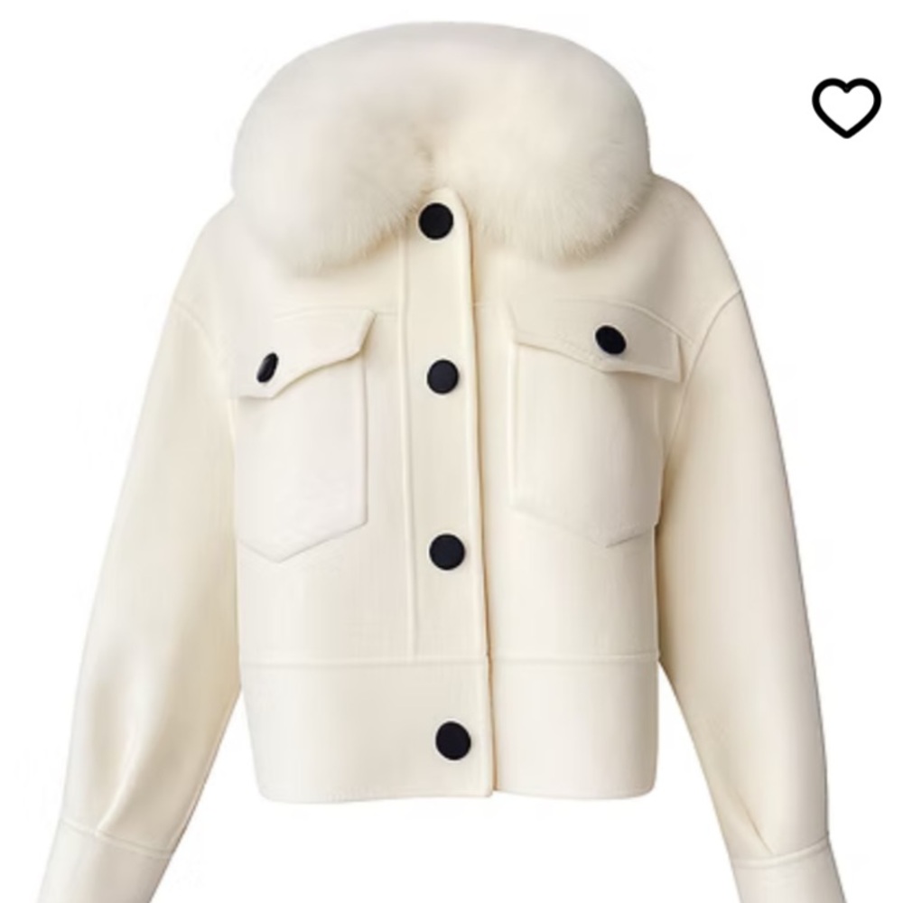 Elegant White/Cream Women's Coat with Fur Collar